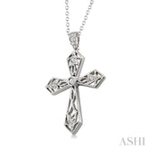 1/20 Ctw Single Cut Diamond Cross Pendant in Sterling Silver with Chain